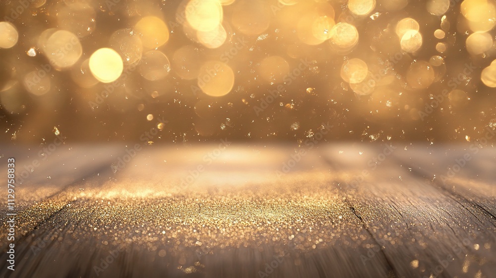 Poster close-up of wooden table texture with beautiful bokeh effect