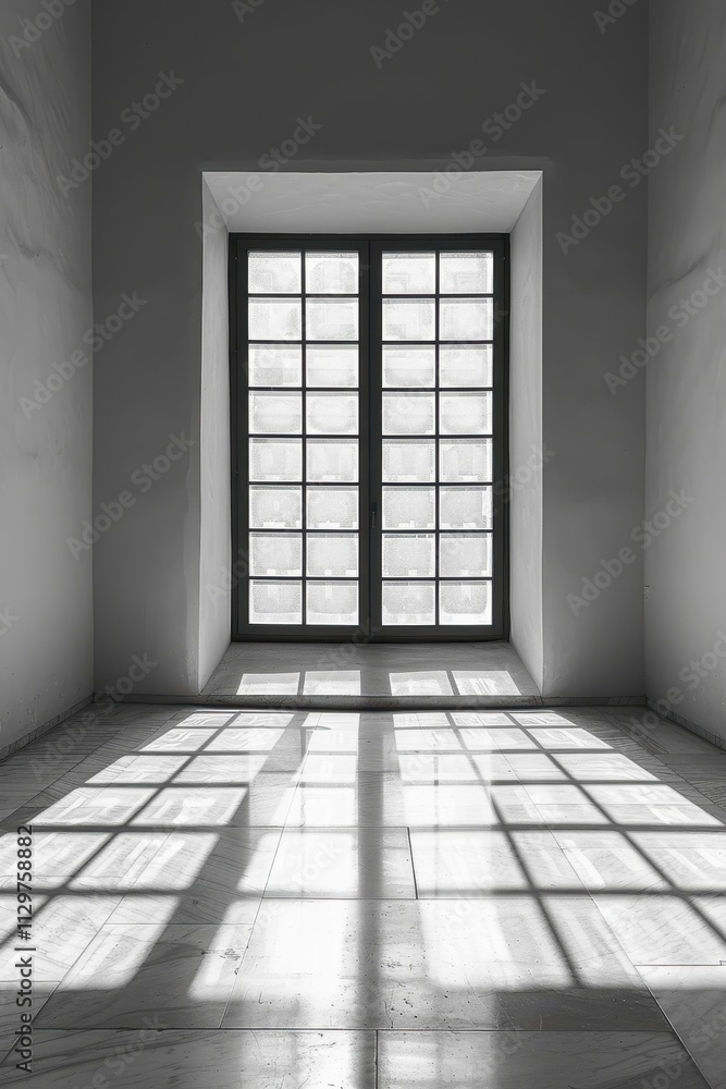 Poster sunlight streams through a large window in an empty room