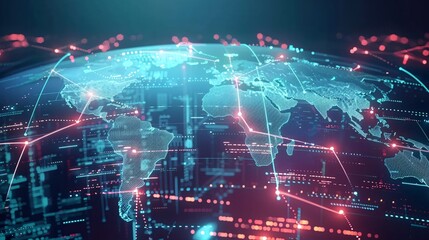 Obraz premium Advancing Global Digital Landscape Visualizing Interconnected Technology and Business Growth Opportunities in a World of Rapid Innovation Automation and Data Driven Insights