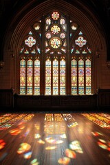 Stained Glass Window Illuminates Wooden Floor