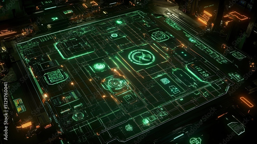 Aufkleber futuristic digital interface with neon elements and high-tech design