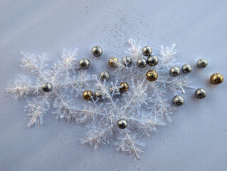 Snowflakes and small gold balls for Christmas decoration