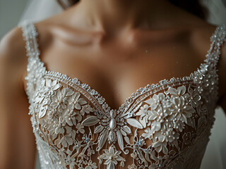 Woman closeup in wedding dress
