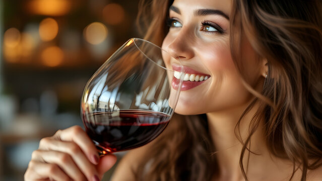 Cute woman drinks the wine