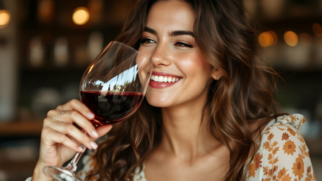 Cute woman drinks the wine