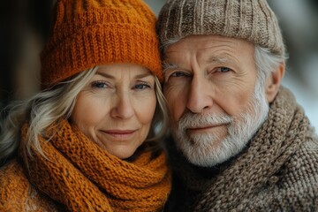 Close up of senior couple hugging in autumn garden love connection tenderness