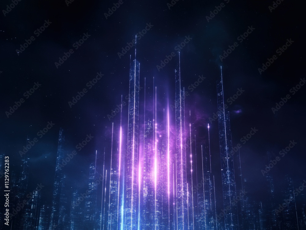 Poster a vibrant display of colorful light beams rises from a dark background, creating a captivating and f