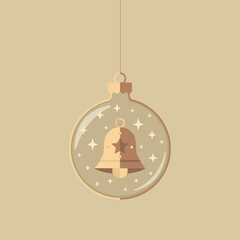 Minimalistyczny wzór bożonarodzeniowej kartki z dzwonkiem i małymi gwiazdkami w nowoczesnym i eleganckim stylu. © Monika