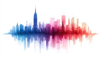 Fototapeta premium Vibrant Cityscape Skyline Watercolor City Urban Panorama Architectural Illustration