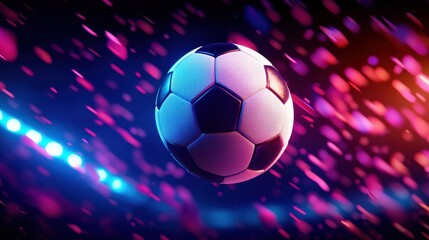 Obraz premium Soccer Ball Neon Lights Abstract Background