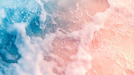 Fototapeta premium High-angle views of sea landscapes, Aerial View of Pastel Pink and Blue Ocean Waves