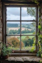 Rustic Window View Overlooking Rolling Green Hills