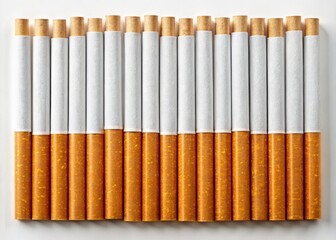 High-resolution panoramic image: ten meticulously drawn cigarettes isolated on a stark white background.