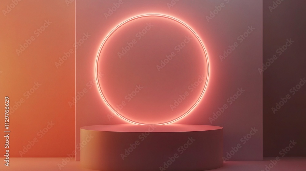 Poster empty podium with neon gradient ring against subtle background