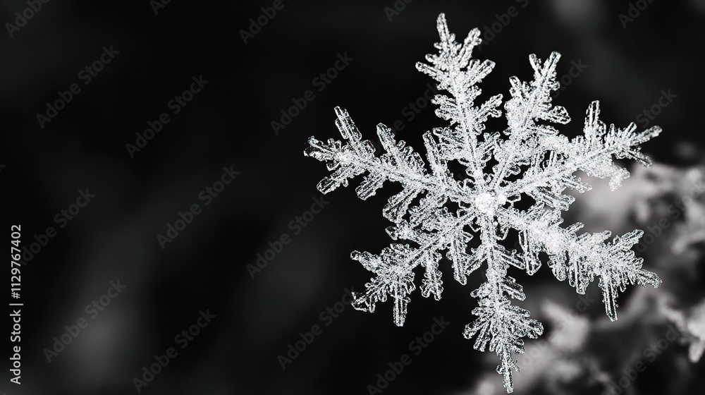 Poster soft snowflake on black background in elegant minimalist style