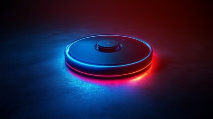 Futuristic, glowing, circular, disc-shaped, technology, object, on dark, textured surface.