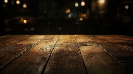 Selective Focus on Wood Table Surface with Blurred Light Background