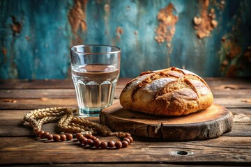Holy Week's somber beauty: Lent bread, water, rosary, and Easter's promise captured in poignant photography.