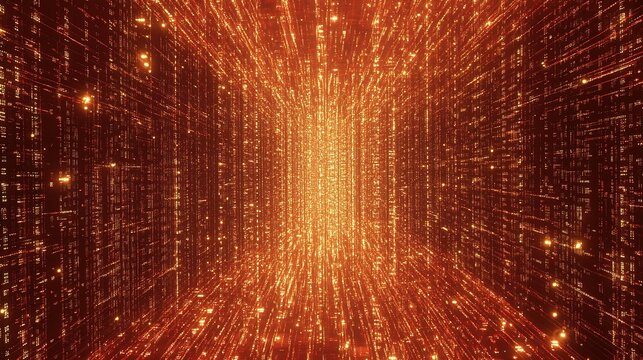 Abstract Digital Matrix Background with Glowing Binary Code