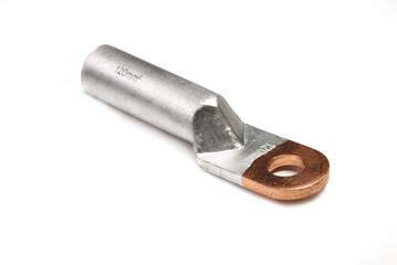 Silver Aluminum Electrical Terminal with Copper Plated Lug for 120mm² Cable on White Background