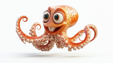 Playful 3D squid with animated tentacles and a cheerful grin, floating underwater, on a clean white background