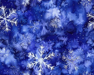 Beautiful blue snowflake watercolor background