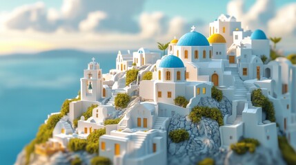 Serene Santorini village idyllic blue domes whitewashed houses breathtaking view