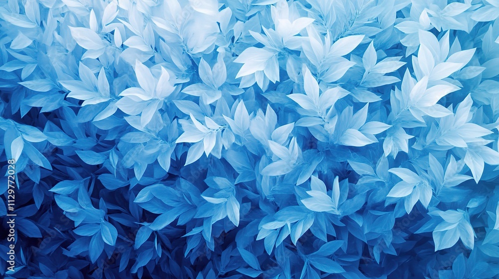 Poster blue gradient abstract background with delicate leaf patterns