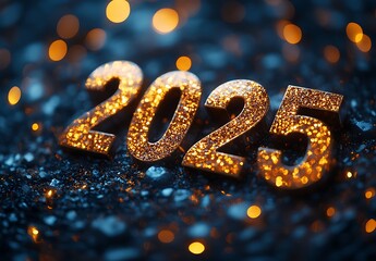 Numbers on Black Surface Happy New Year 2025

