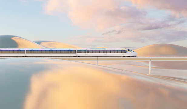 3D rendering of high-speed rail urban rail train scene