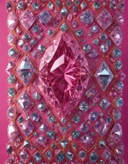 A tapestry of colorful diamonds woven into the fabric of a rich pink hue, tapestry, intricate, opulent