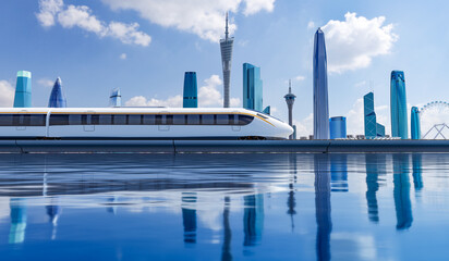 Fototapeta premium 3D rendering of high-speed rail urban rail train scene