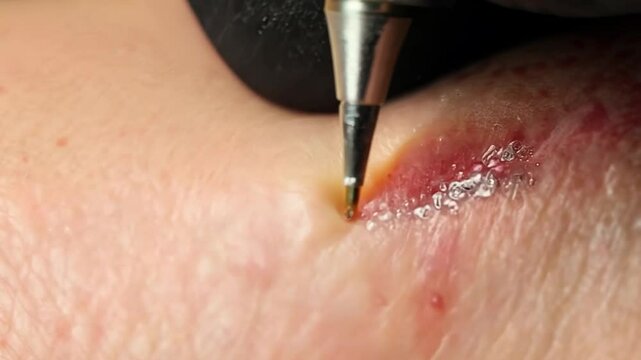 Dermatologist removing skin tag
