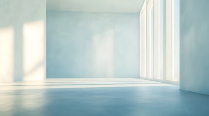 Fototapeta premium Minimalist Room Sunlight Blue Walls Empty Space