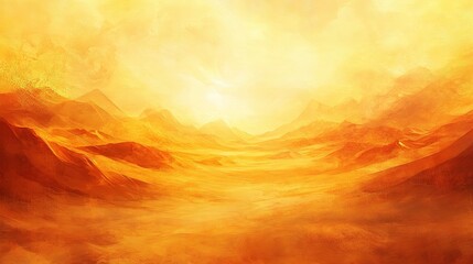 Vast Golden Desert Landscape with Dunes and Sunset Glow