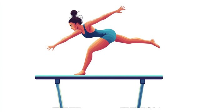 a 2D cartoon illustration of a gymnast performing on parallel bars, strong and skillful, white background--ar 16:9