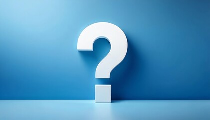 A large white question mark stands against a solid blue background, symbolizing inquiry and curiosity.