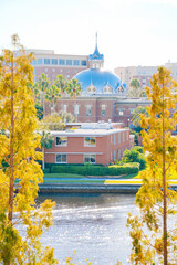 Tampa, Florida USA - Dec 09, 2024: The winter river landscape of University of Tampa, a medium-sized private university offering more than 200 programs of study, located at Tampa Downtown	
