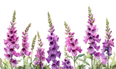Naklejka premium Serene watercolor foxgloves in purple hues delicate and elegant floral arrangement