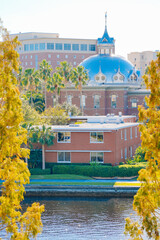 Tampa, Florida USA - Dec 09, 2024: The winter river landscape of University of Tampa, a medium-sized private university offering more than 200 programs of study, located at Tampa Downtown	
