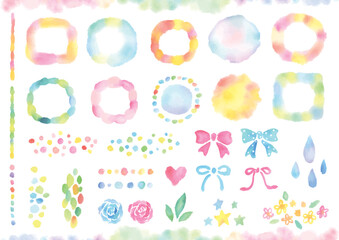 水彩のかわいいフレームやあしらいの素材集