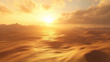 Obraz premium Vast Golden Sand Dunes Under a Beautiful Sunset Horizon