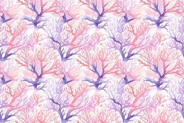 Purple and pink watercolor branch coral pattern wallpaper
