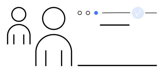 Two user outlines with verification checkmark, horizontal lines, and dots. Ideal for user profiles, social media, identity verification, online forums, networking, digital security account