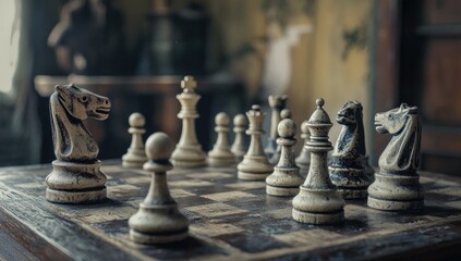 Fototapeta premium Chess Pieces on a Vintage Board