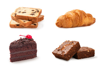 Set of Delicious bakery sweet and dessert isolated on white background.