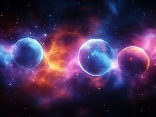 Celestial Bodies Aligned In A Cosmic Nebula