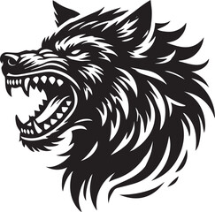 Obraz premium A fierce wolf head silhouette with bared teeth black vector