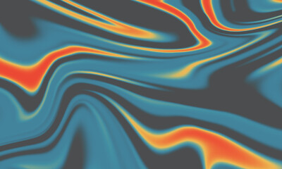 A dynamic, abstract background with swirling, liquid-like patterns in cool blue and warm orange hues.