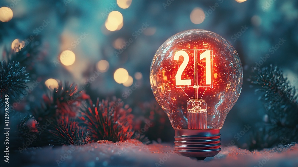 Poster light bulb with 21 inside trees and bokeh background inspiration